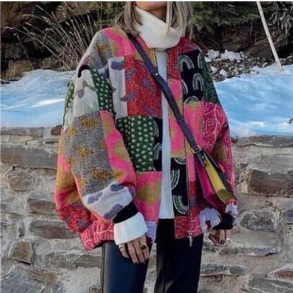 #26 LAST 1! Multicolor patch zip up lightweight bomber coat - Picture 1 of 12